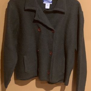 Loren green boiled wool double breasted sweater